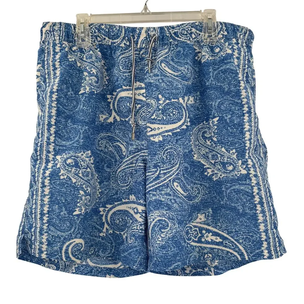 Peter Millar XL Blue‎ Germ Pattern Stretch Waist Swim Trunks